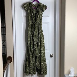 Kivari green and white polka dots high low maxi M